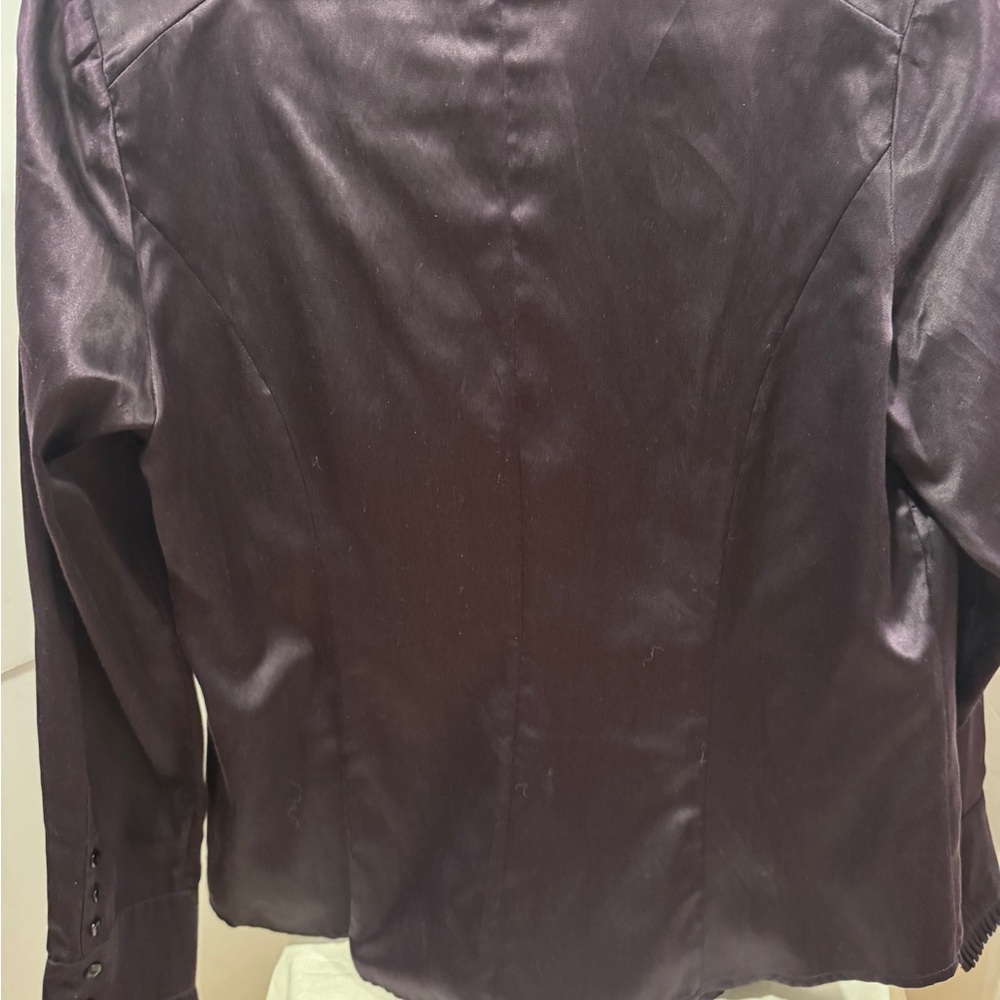 Pink Tartan Blouse. Deep grape/purple with sheer black ruffles Size 12 - Picture 8 of 9